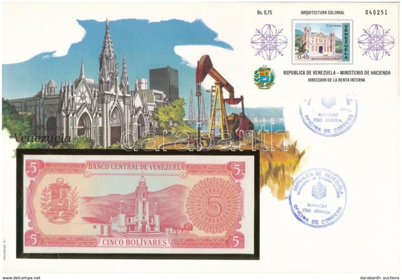 Venezuela 1989. 5B Felbélyegzett Borítékban, Bélyegzéssel T:I 	 Venezuela 1989. 5 Bolivares In Envelope With Stamp And C - Ohne Zuordnung