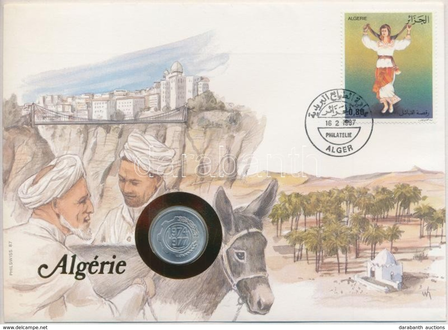 Algéria 1974. 5c, Felbélyegzett Borítékban, Bélyegzéssel, Német Nyelvű Leírással T:1  Algeria 1974. 5 Centimes In Envelo - Ohne Zuordnung