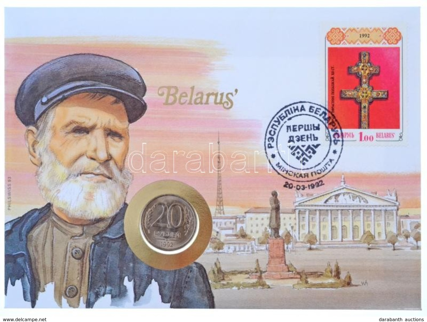Fehéroroszország Felbélyegzett Borítékban, Bélyegzéssel Benne Oroszország 1992. 20R, Német Nyelvű Leírással T:I  Belarus - Ohne Zuordnung