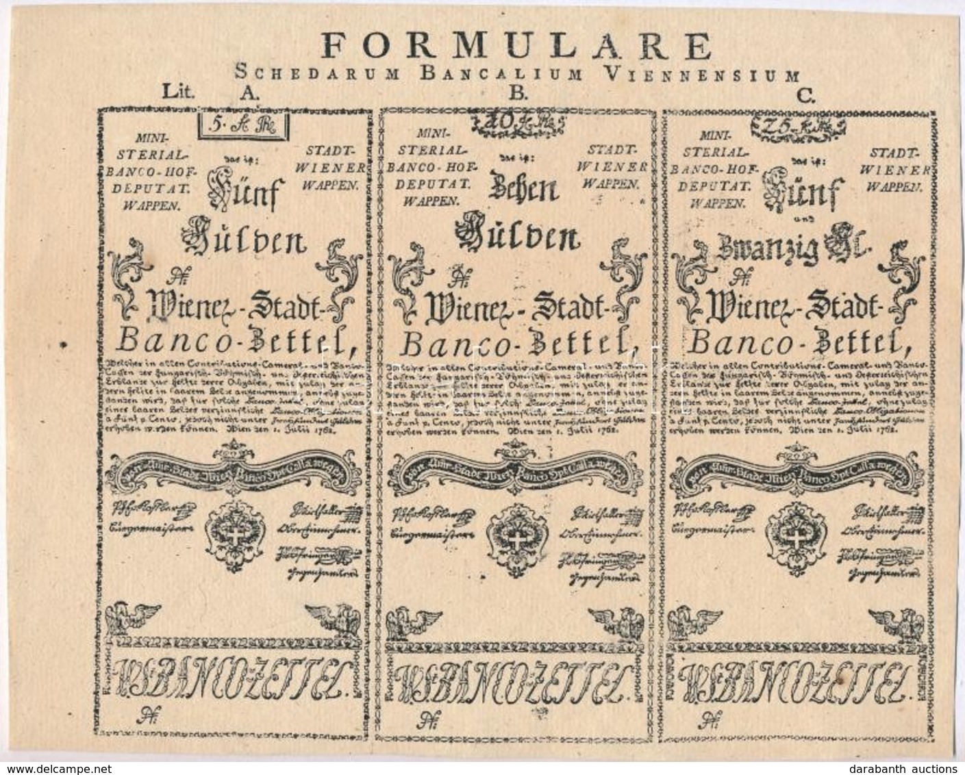 1762. 5G Formulare "Bécsi Városi Bankócédula" Korabeli Vízjeles Papírra Nyomott Múzeumi Másolata? T:I- Habsburg Monarchy - Ohne Zuordnung