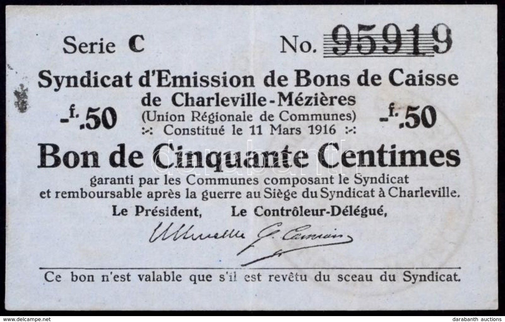 Franciaország / Charleville-Mézieres 1916. 50c T:III Foltos / France / Charleville-Mézieres 1916. 50 Centimes C:F Staine - Ohne Zuordnung