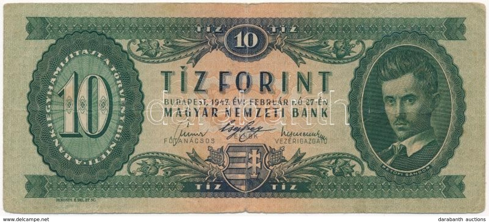 1947. 10Ft "A624 072626" T:III,III-  Hungary 1947. 10 Forint "A624 072626" C:F,VG  Adamo F2 - Ohne Zuordnung