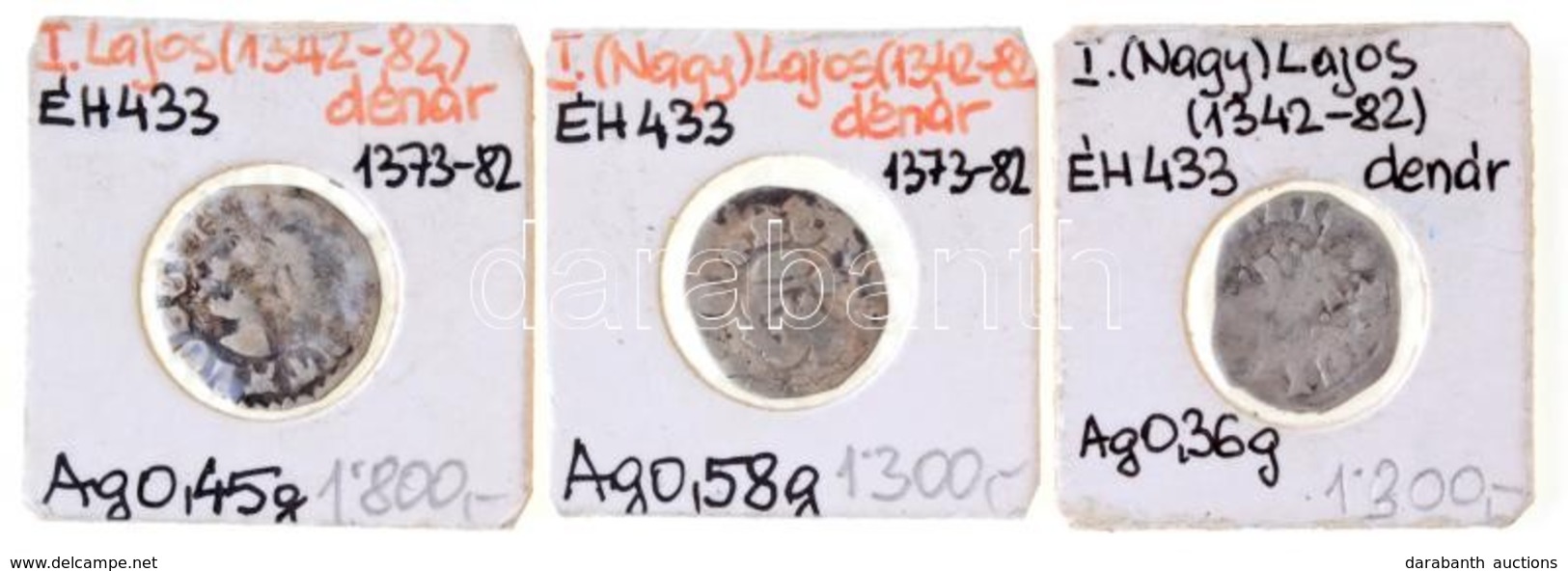 1373-1382. Denár Ag (3x) "I. Nagy Lajos" (~0,36g, 0,45g, 0,58g) T:3- Hungary 1373-1382. Denar Ag (3x) "Louis I" (~0,36g, - Ohne Zuordnung