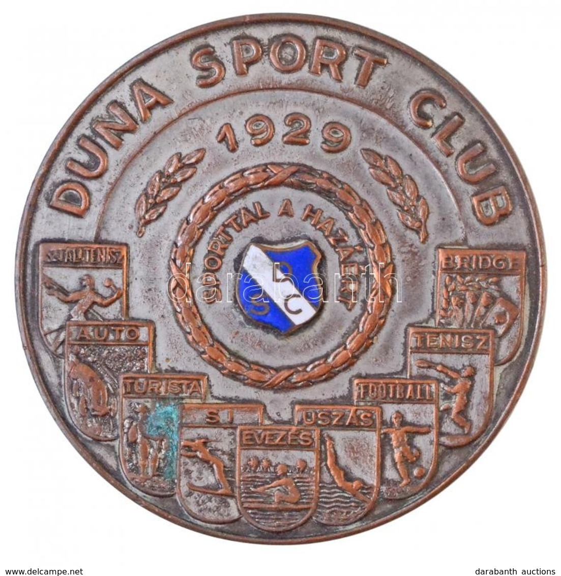 1929. "Duna Sport Club 1929 - Sporttal A Hazáért" Zománcozott, Ezüstözött Br Plakett, Hátoldalon Gravírozva "1949. FÉRFI - Ohne Zuordnung