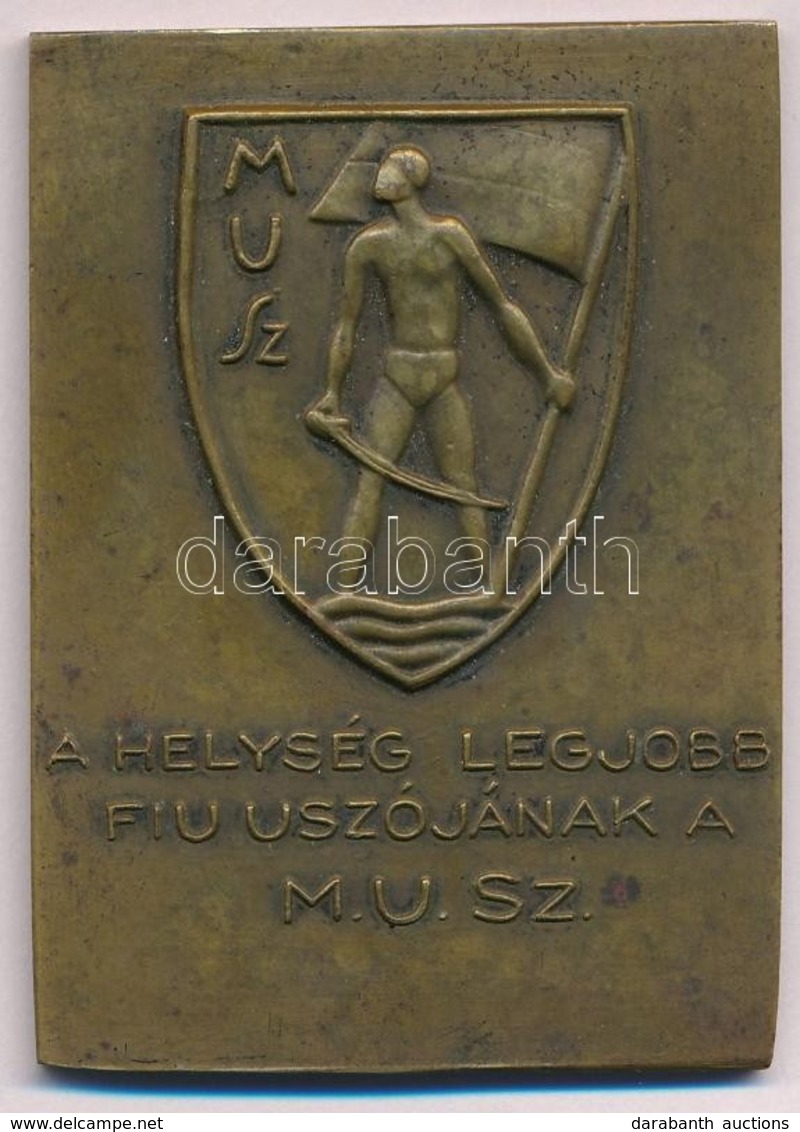 ~1940. "A Helység Legjobb Fiú úszójának A M.U.SZ. (Magyar Úszó Szövetség)" Aranyozott Br Díjplakett "LUDVIG" Gyártói Jel - Sin Clasificación