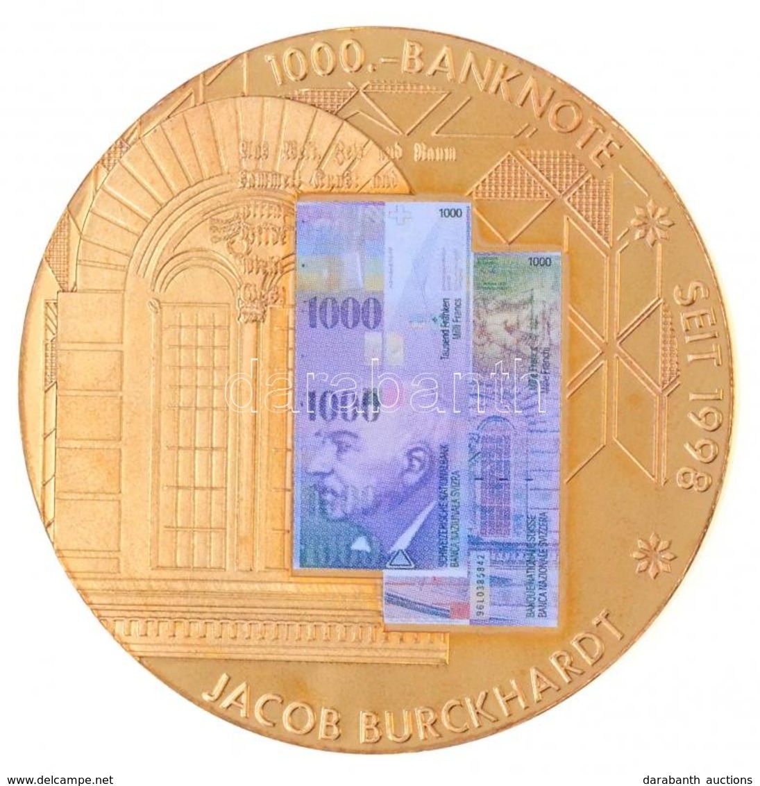 Svájc DN "1000.-banknote Seit 1998" Fém Emlékérem 1000Fr Svájci Bankjegy Multicolor Képével (50mm) T:1 Switzerland ND "1 - Ohne Zuordnung