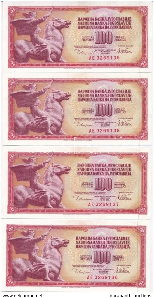 Jugoszlávia 1978. 100D (4x) Sorszámkövetők T:I Yugoslavia 1978. 100 Dinara (4x) Sequential Serials C:UNC - Ohne Zuordnung