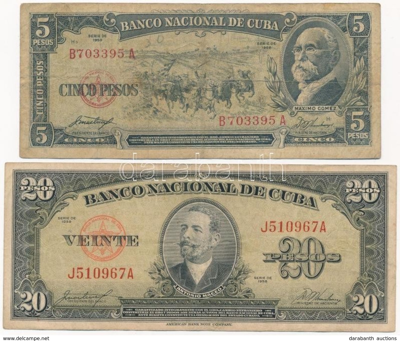 Kuba 1958. 5P + 20P T:III Cuba 1958. 5 Pesos + 20 Pesos C:F - Ohne Zuordnung