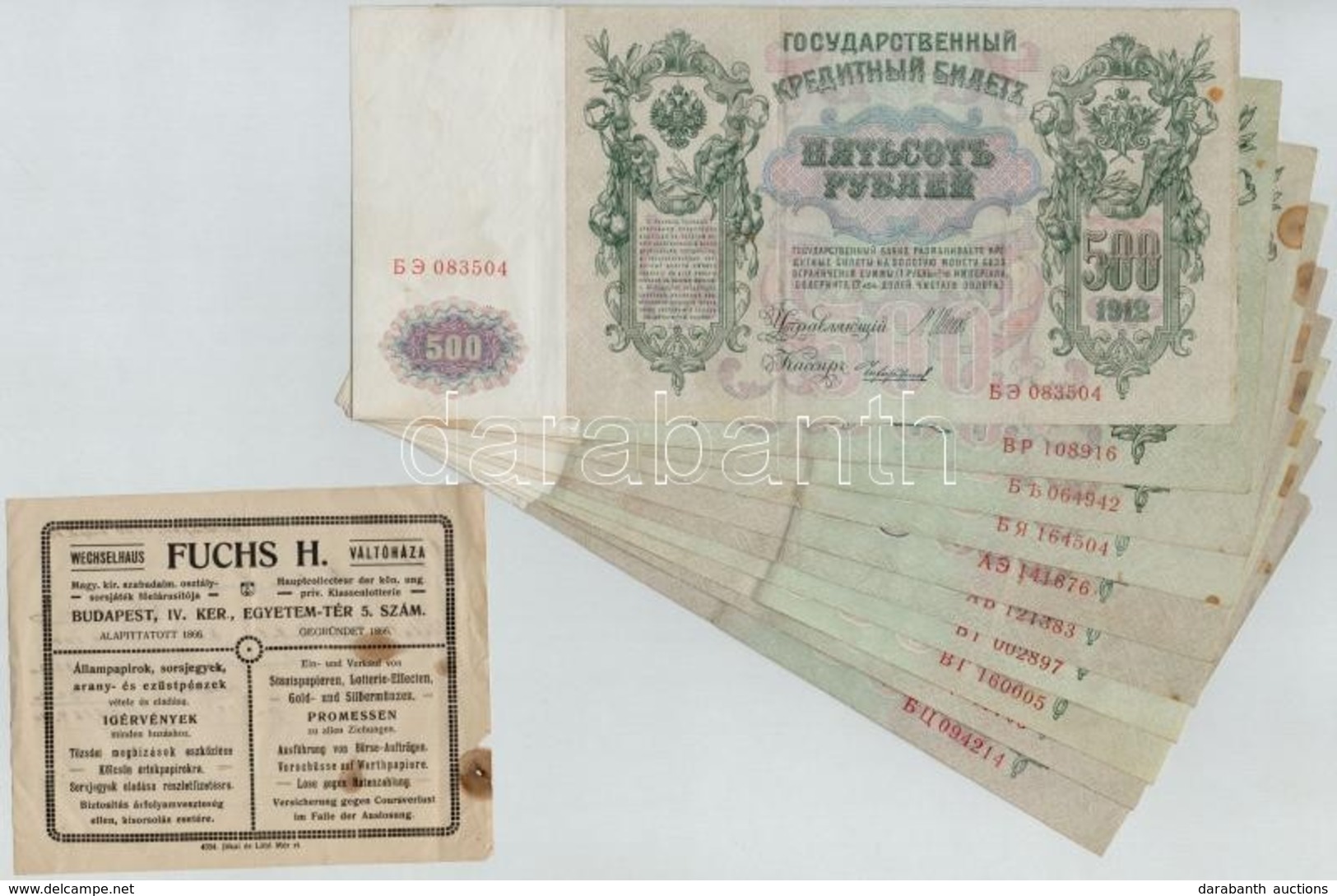 Orosz Birodalom 1912-1917 (1912). 500R Szign.:Shipov (10x) Mellette Váltóház Papírja 5000R-ről 1920-ból, Budapesten T:II - Sin Clasificación
