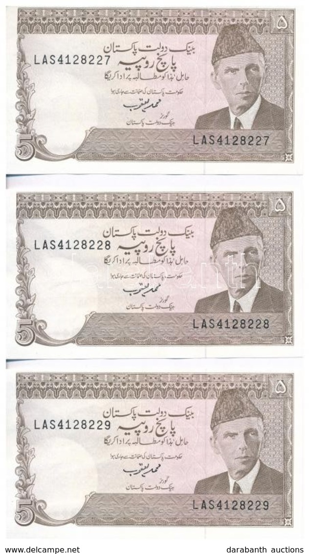 Pakisztán 1983-1984. 5R (3x) Sorszámkövető T:I- Pakistan 1983-1984. 5 Rupee (3x) Sequential Serials C:AU Krause KM#38 - Ohne Zuordnung