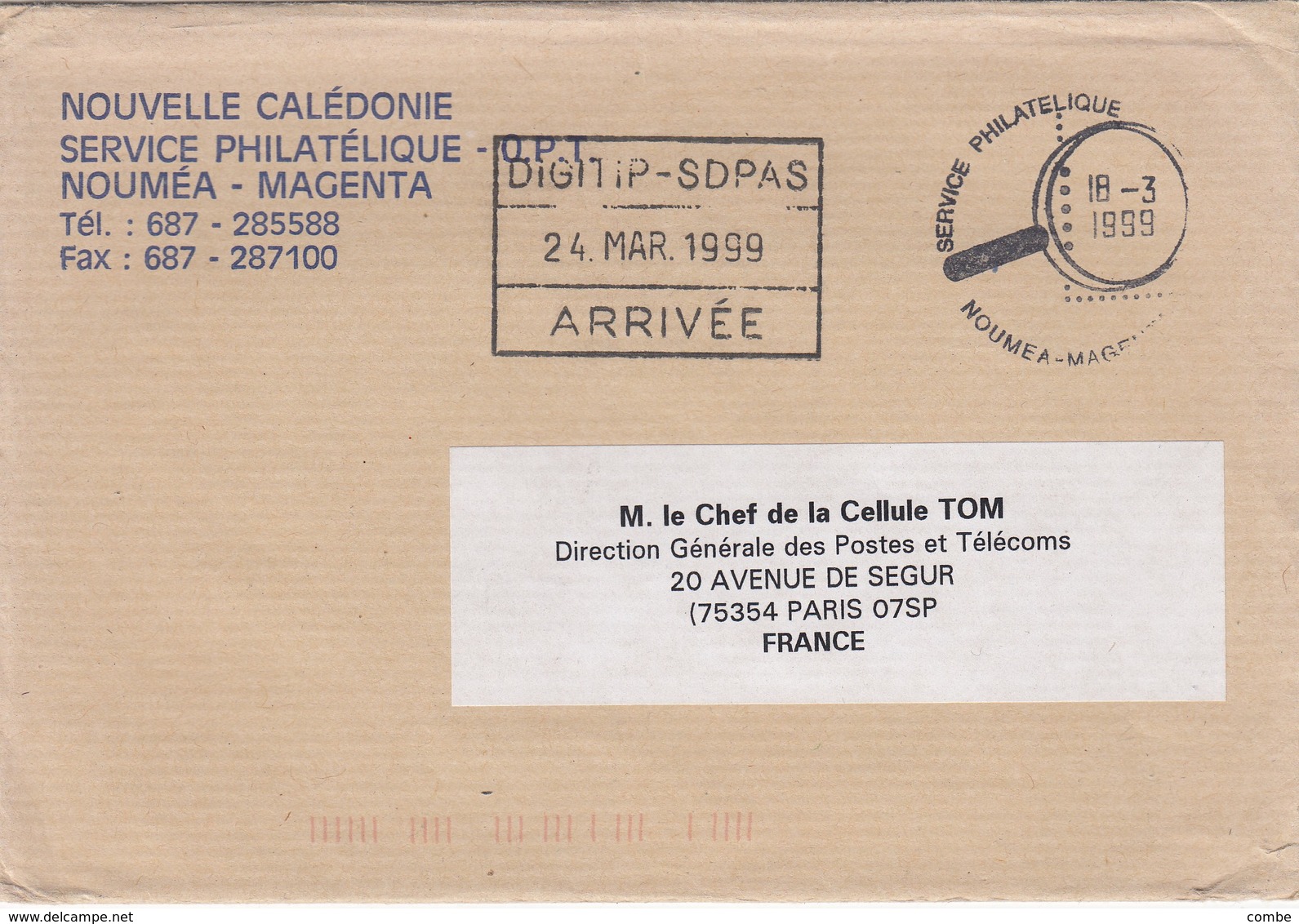 LETTRE NOUVELLE-CALEDONIE. DIGITIP-SDPAS POUR PARIS - Brieven En Documenten