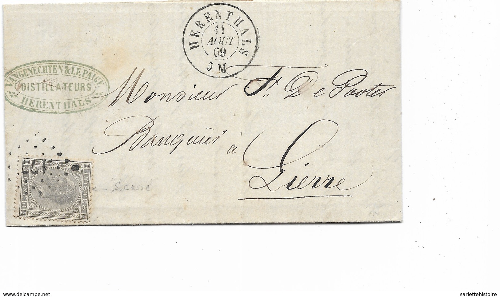 SH 0348. N° 17 Los Pts 177/HERENTHALS 11 AOÛT 69 - Cachet Van Genechten & Lepaige/Distillateurs. TB Qualité - 1865-1866 Profil Gauche