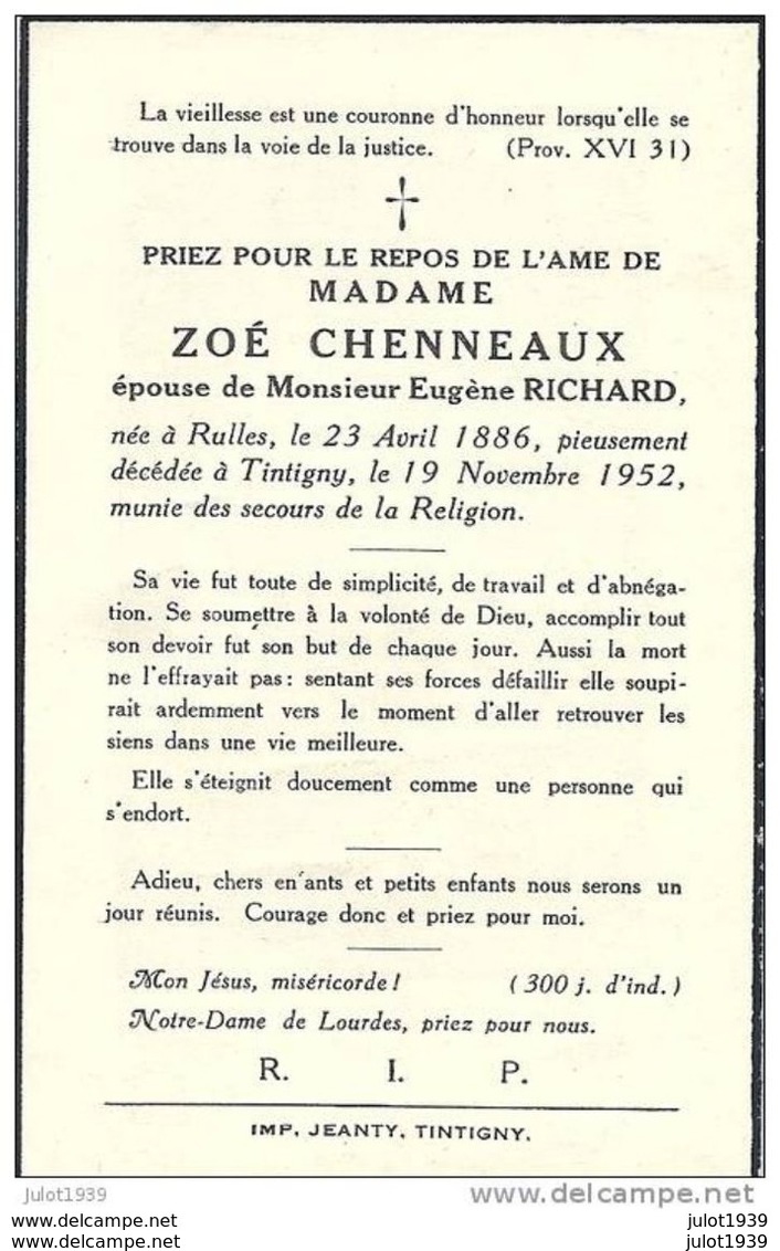 TINTIGNY ..-- Mme Zoé CHENNEAUX , épouse De Mr Eugène RICHARD , Née En 1886 à RULLES , Décédée En 1952 . - Tintigny