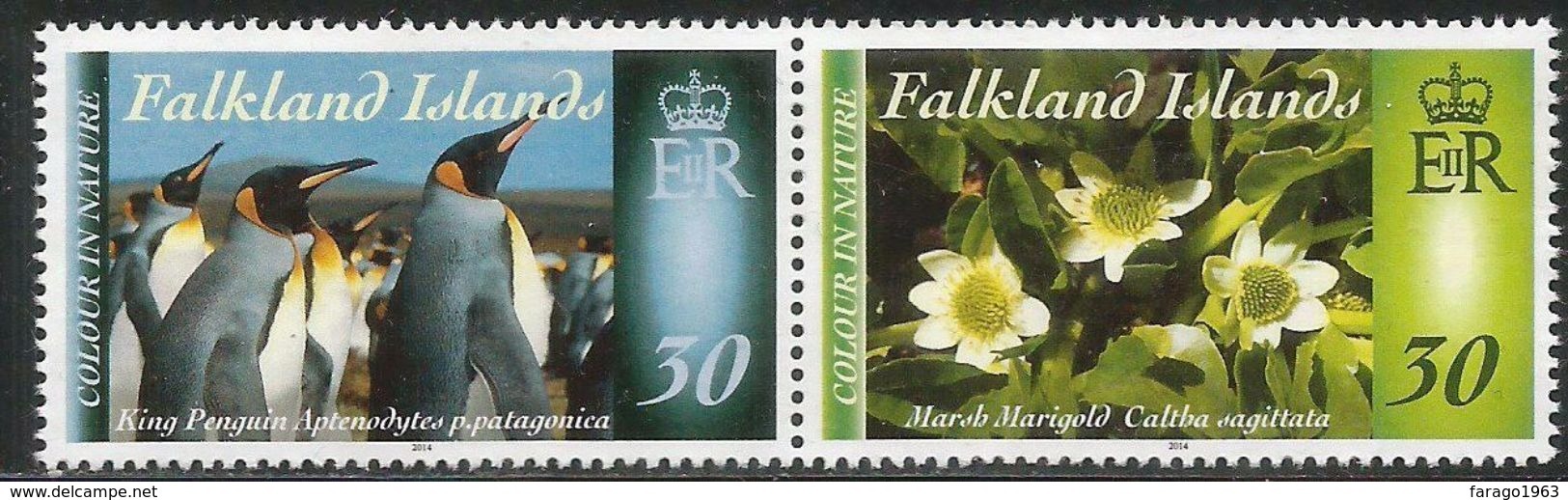 2014 Falkland Islands  Colour In Nature  Penguids Flowers Birds Complete Set Of 2 Pairs MNH @FACE Value - Falkland Islands