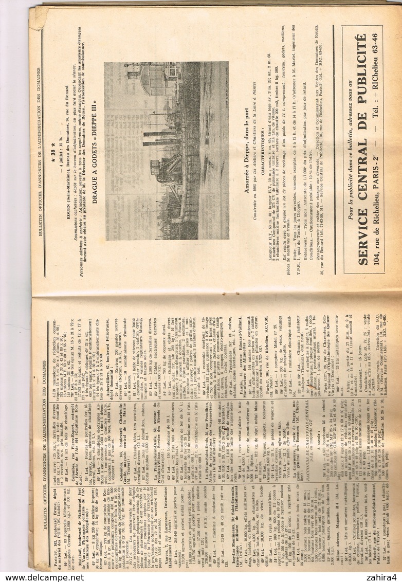 Bulletin D'annonces Des Domaines N° 217 Vedette à Moteur Lorient Drage à Godets Dieppe III Norton BSA Terrot DKW Side... - Autres & Non Classés