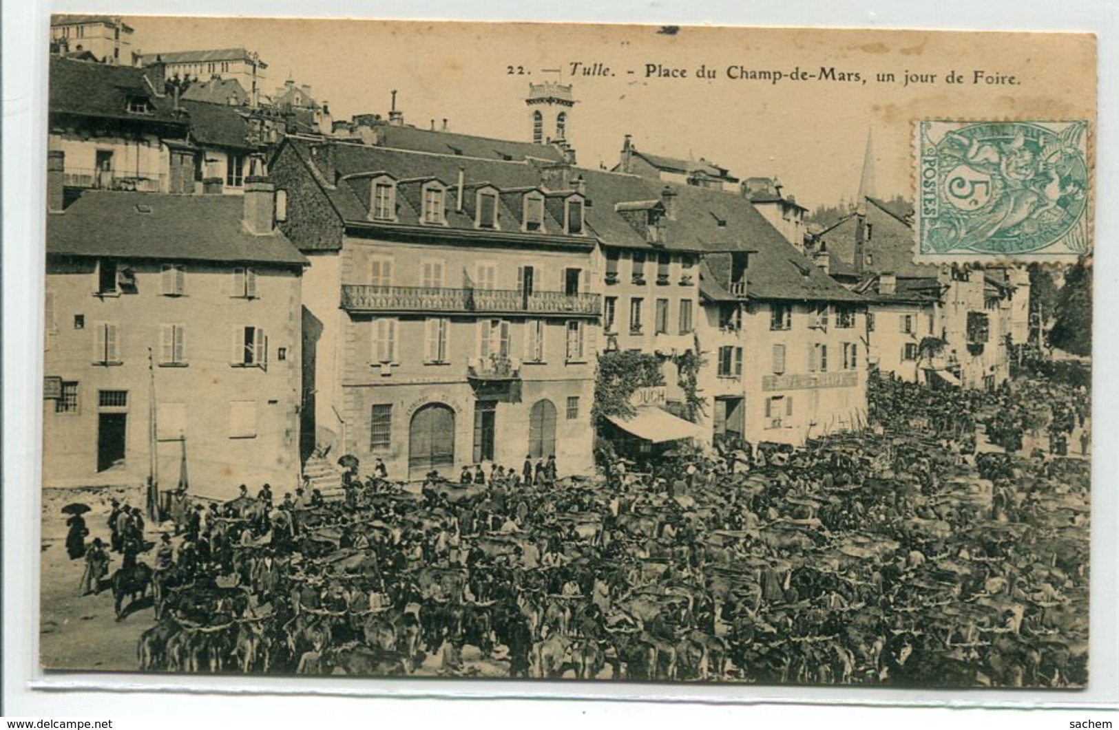 19 TULLE Carte RARE Num 22 Un Jour De Foire Place Du Champ De Mars Marché Aux Vaches 1906 Timb   D03 2020 - Tulle