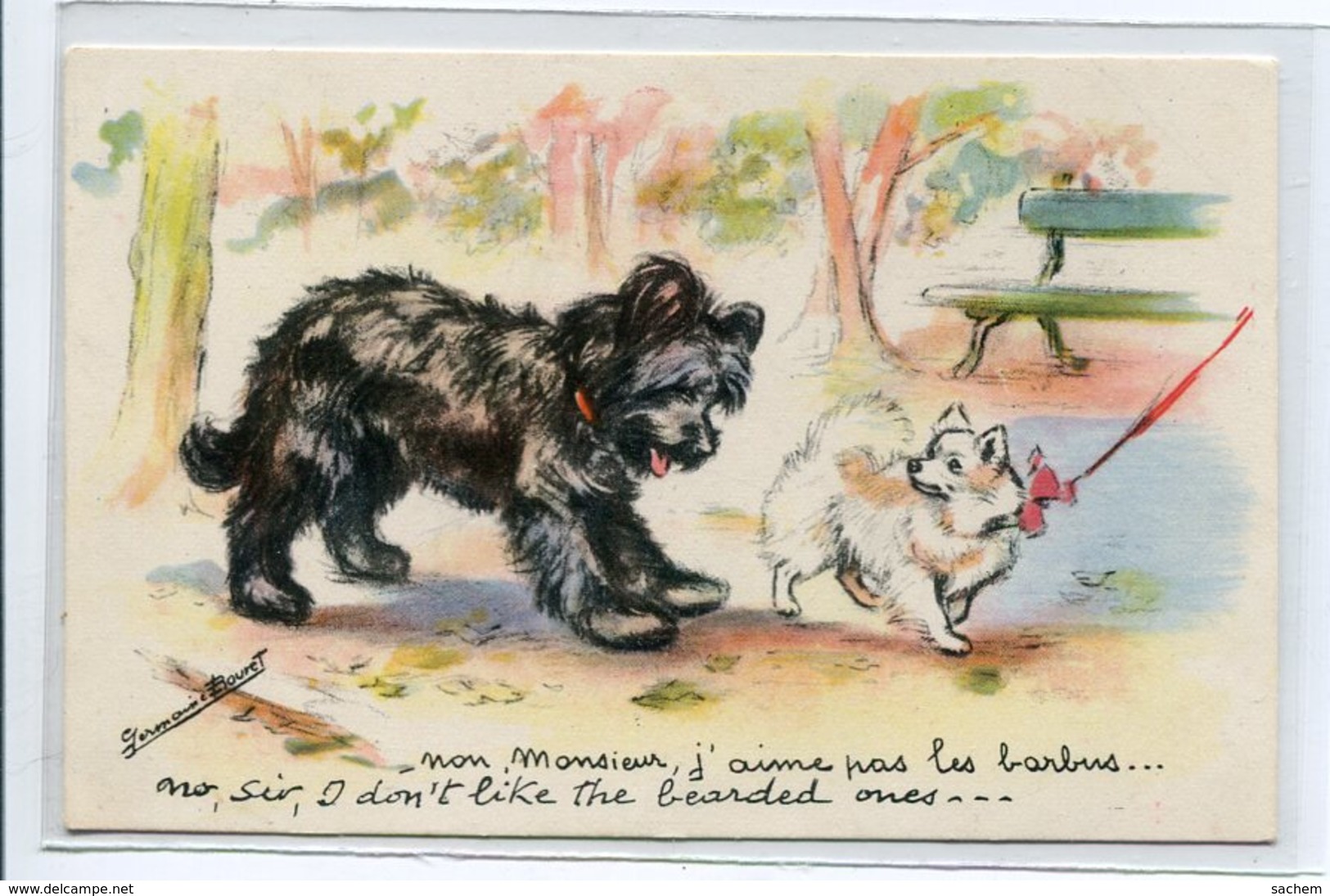 ILLUSTRATEUR Germaine BOURET Dialogues De  Chiens Non Monsieur J'aime Pas Les Barbus  écrite Vers 1950    D03 2020 - Bouret, Germaine