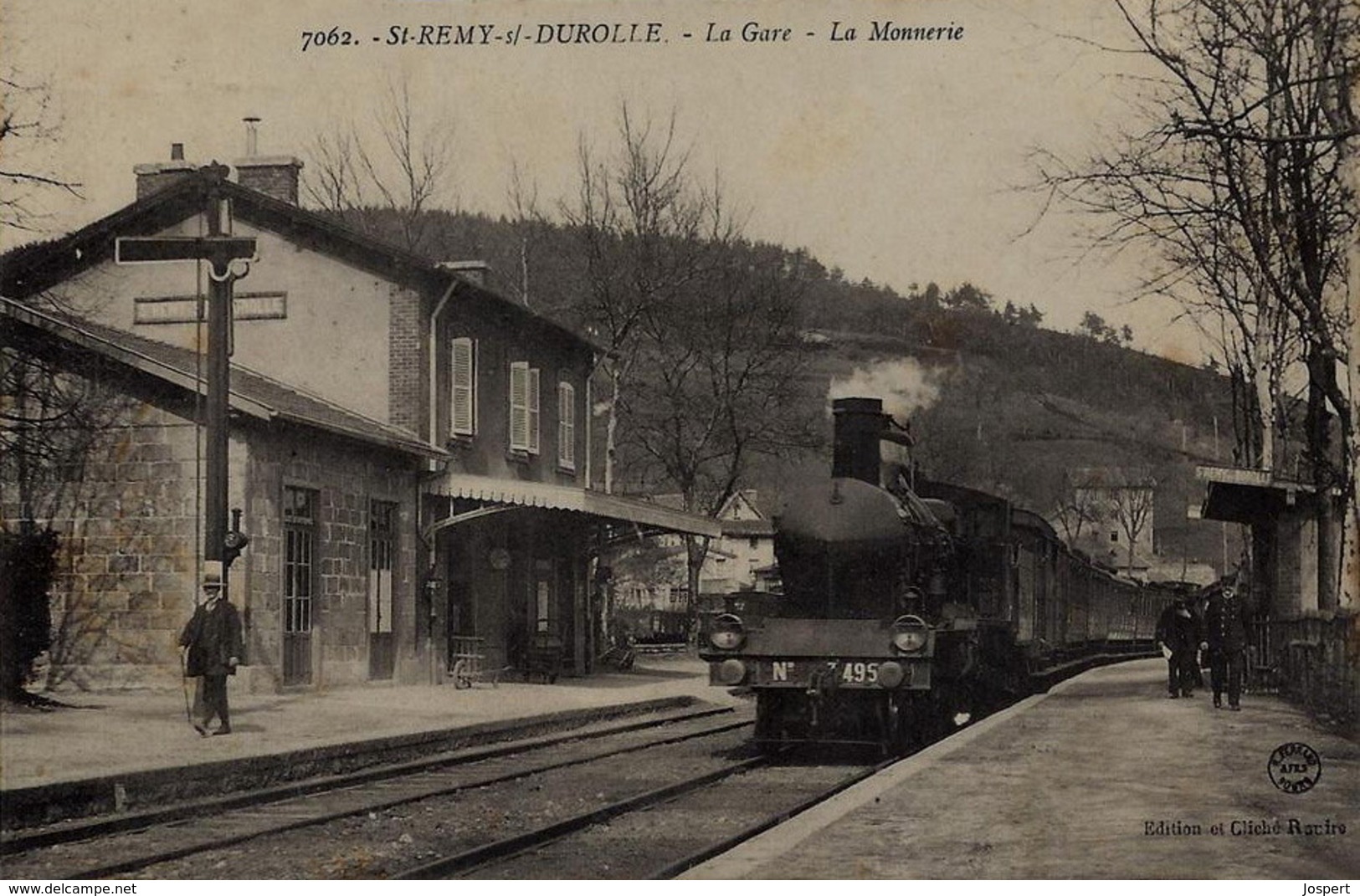 RPCP:Saint Remy Sur Durolle :La Gare Et Le Train La Monnerie,Train à Vapeur, Stoomtrein,  Photo D'une Ancienne CP - Métiers