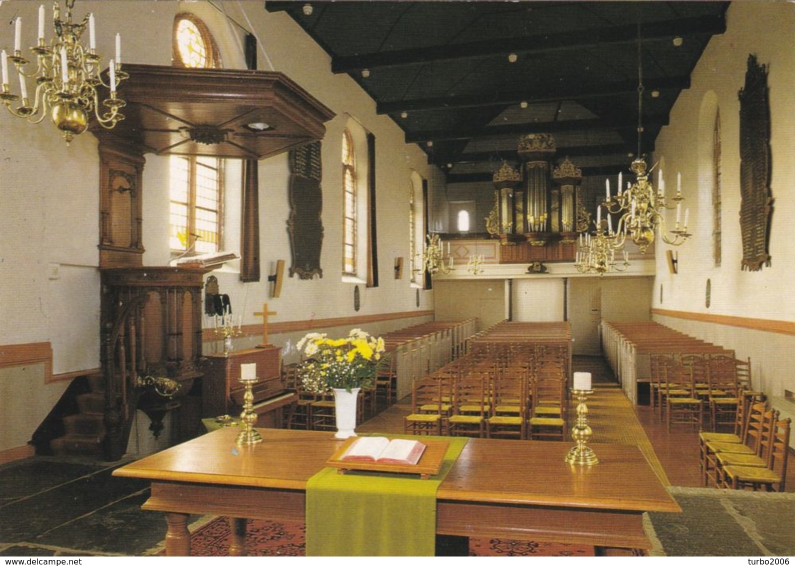 Ca. 1970 Hindeloopen N.H. Kerk + Interieur In Kleur 2 X Blanco - Hindeloopen