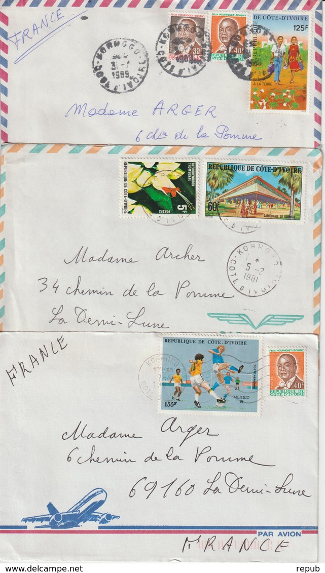 Cote D'Ivoire 3 Lettres Des Années 1980-90 Pour La France - Costa D'Avorio (1960-...)