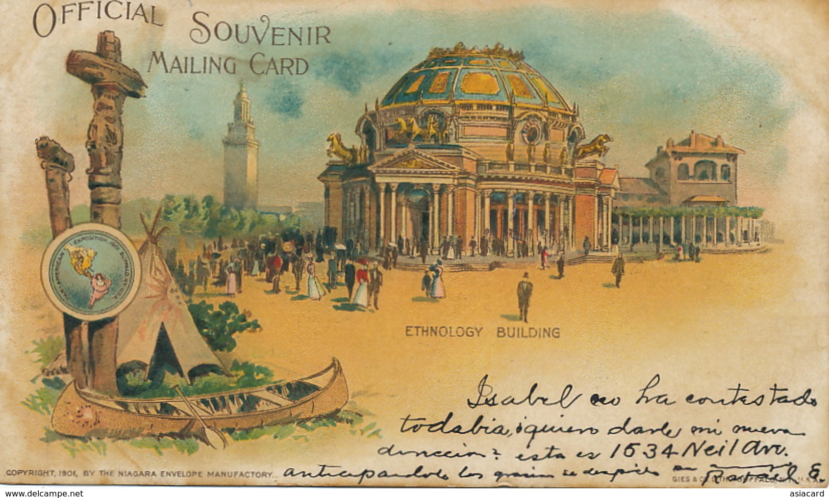 Litho Private Mailing Card From Columbus Ohio To Cienfuegos Cuba . Ethnology Building. Indians . Indiens. - America