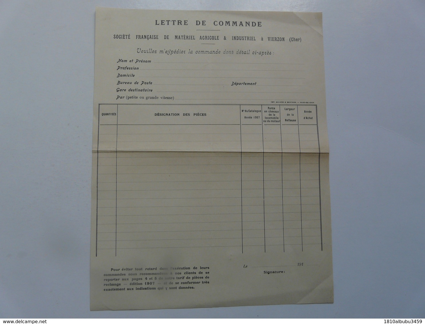 VIEUX PAPIERS - DOCUMENTS COMMERCIAUX : Lettre De Commande - Vierzon (Cher) - 1900 – 1949