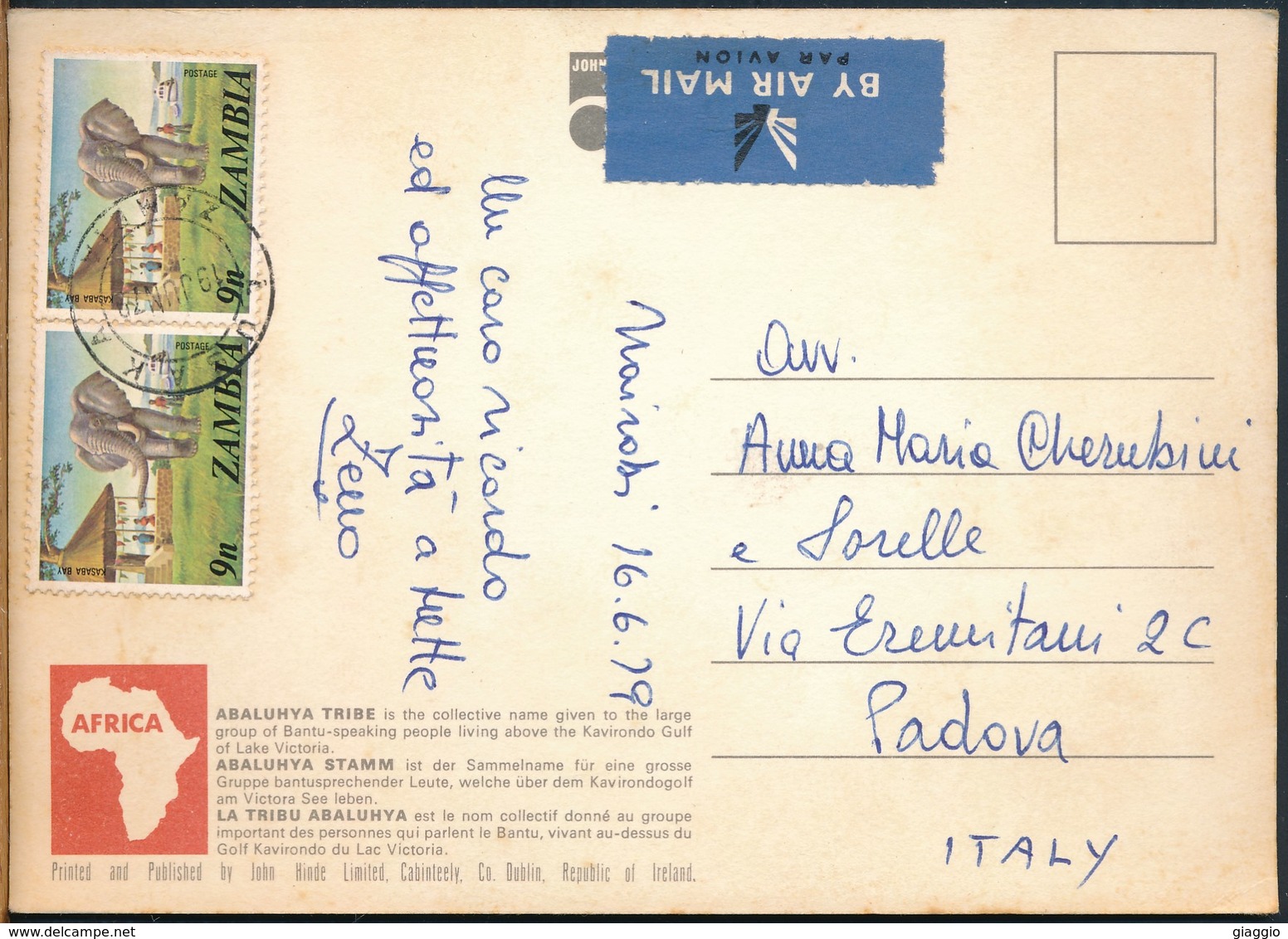 °°° 18914 - ZAMBIA - ABALUHYA TRIBE - 1979 With Stamps °°° - Zambie