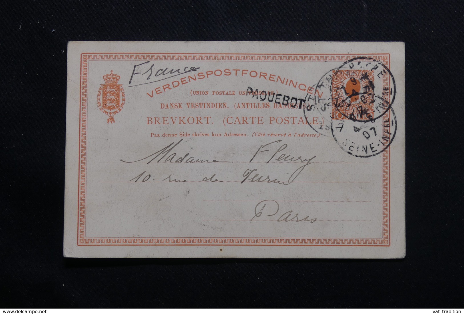 ANTILLES DANOISES - Entier Postal Par Paquebot Pour Paris En 1907 - L 54299 - Danemark (Antilles)