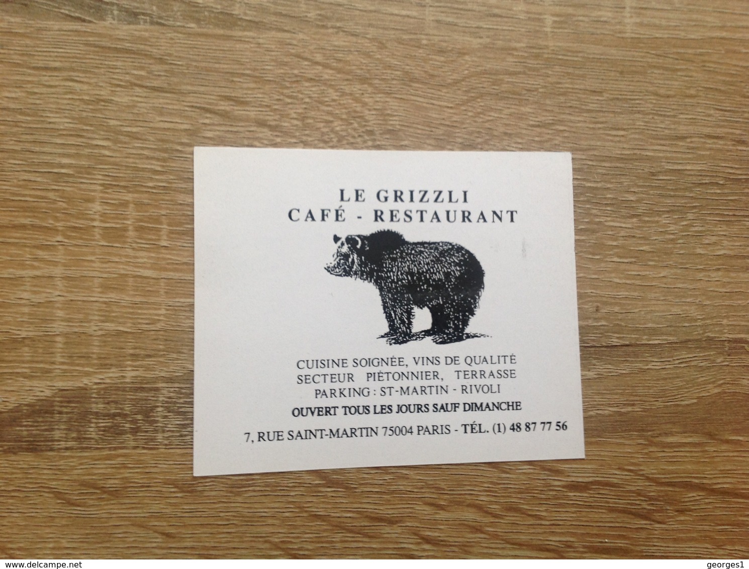 Carte De Visite De Café Restaurant.  Le Grizzli.   Paris 4eme - Cartes De Visite