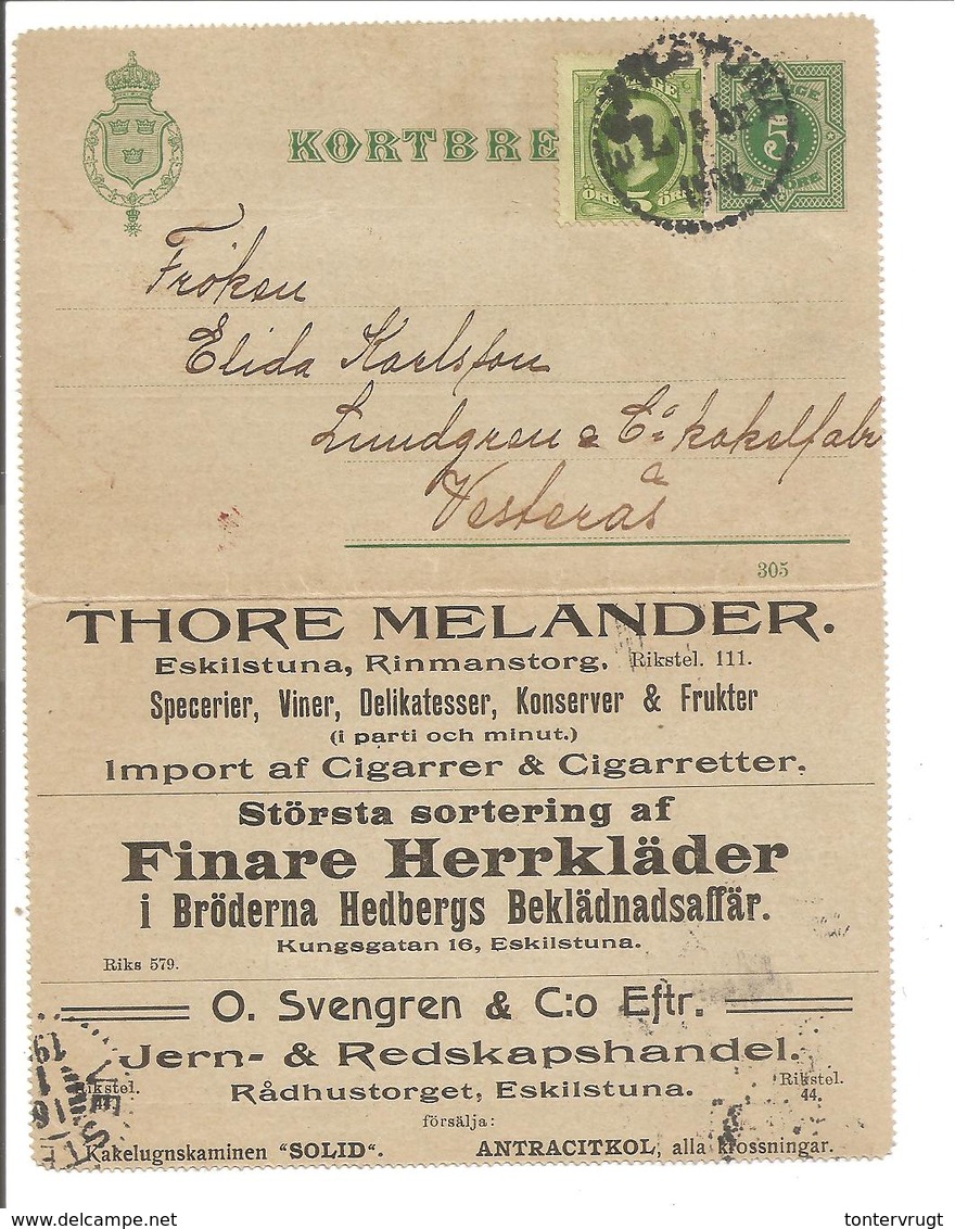 Kortbref 5 öre No.305 Uprated ANNONSER - Ganzsachen