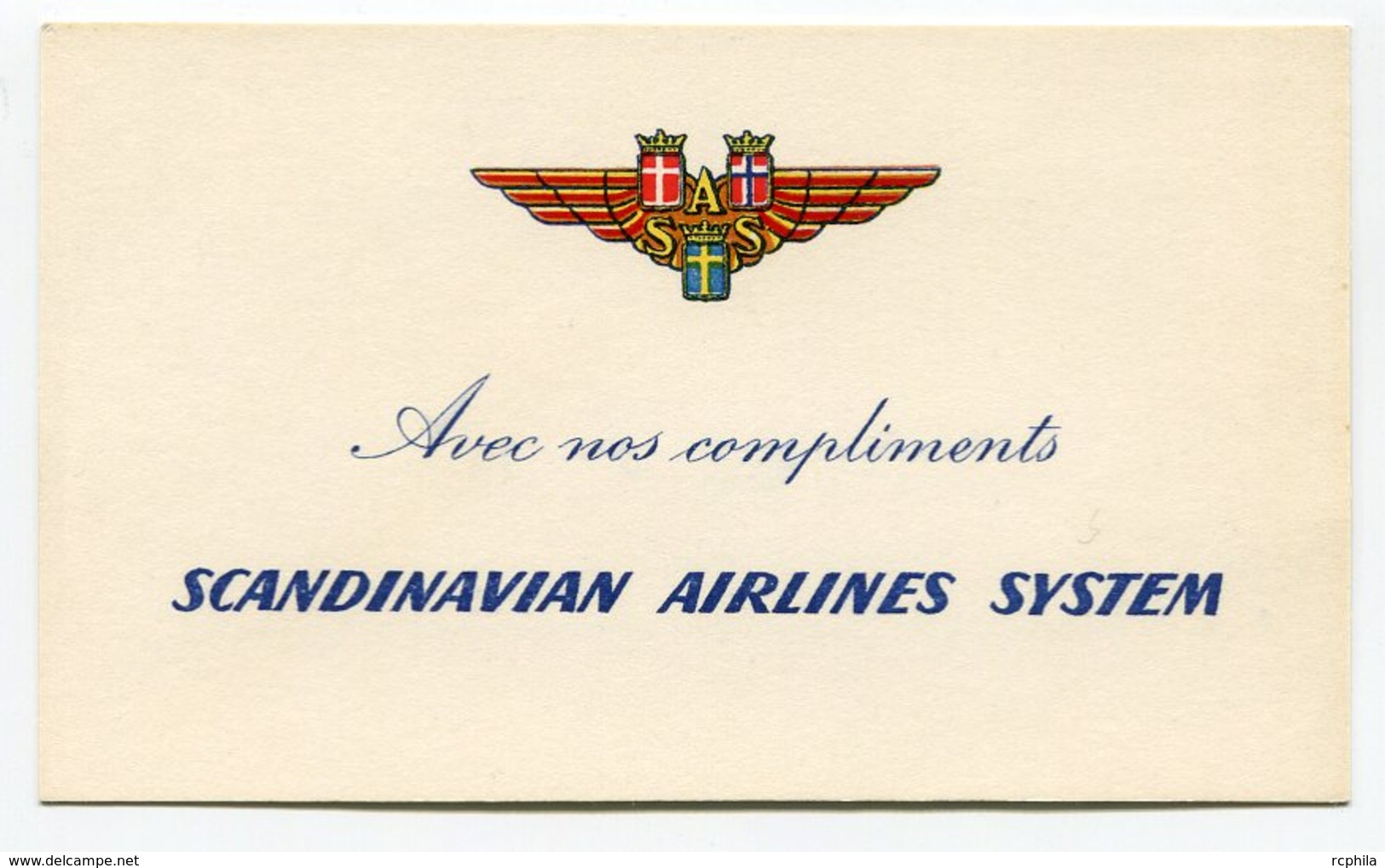 RC 15717 SAS SCANDINAVIAN AIRLINES SYSTEM - CARTE DE VISITE NEUVE ANNÉES 50 - Cartes De Visite