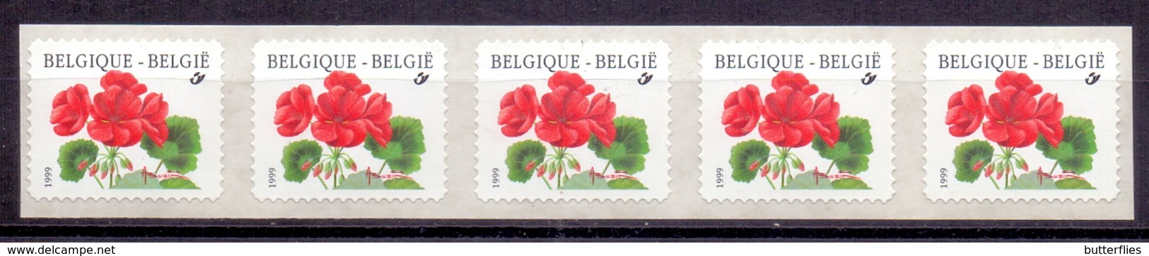 Belgie - 1999 - OBP - ** 2854 -  Rolzegel 91 - Strook Van 5 - Geranium -  Bloemen -  Andre Buzin - Coil Stamps