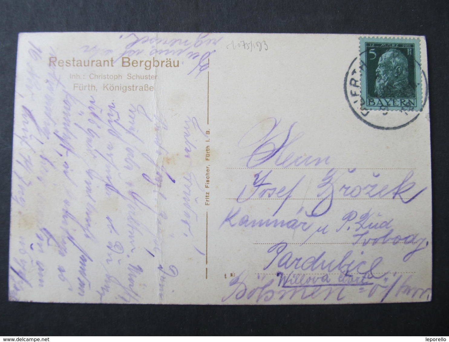 AK FÜRTH 1912 Restaurant Bergbräu  // D*42316 - Fuerth