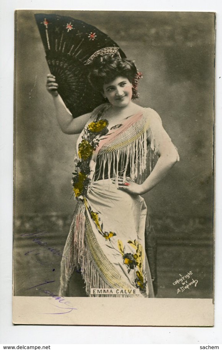ARTISTE 1319 Emma CALVE Danseuse Espagne Grand Eventail Noir Timbrée 1903 Photographe - Artisti