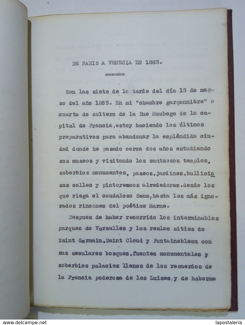 Vilanova I La Geltrú 1935. Titulo *De París A Venecia En 1883...* Autor *Alfons Vinyals I Roig* - Geografia E Viaggi