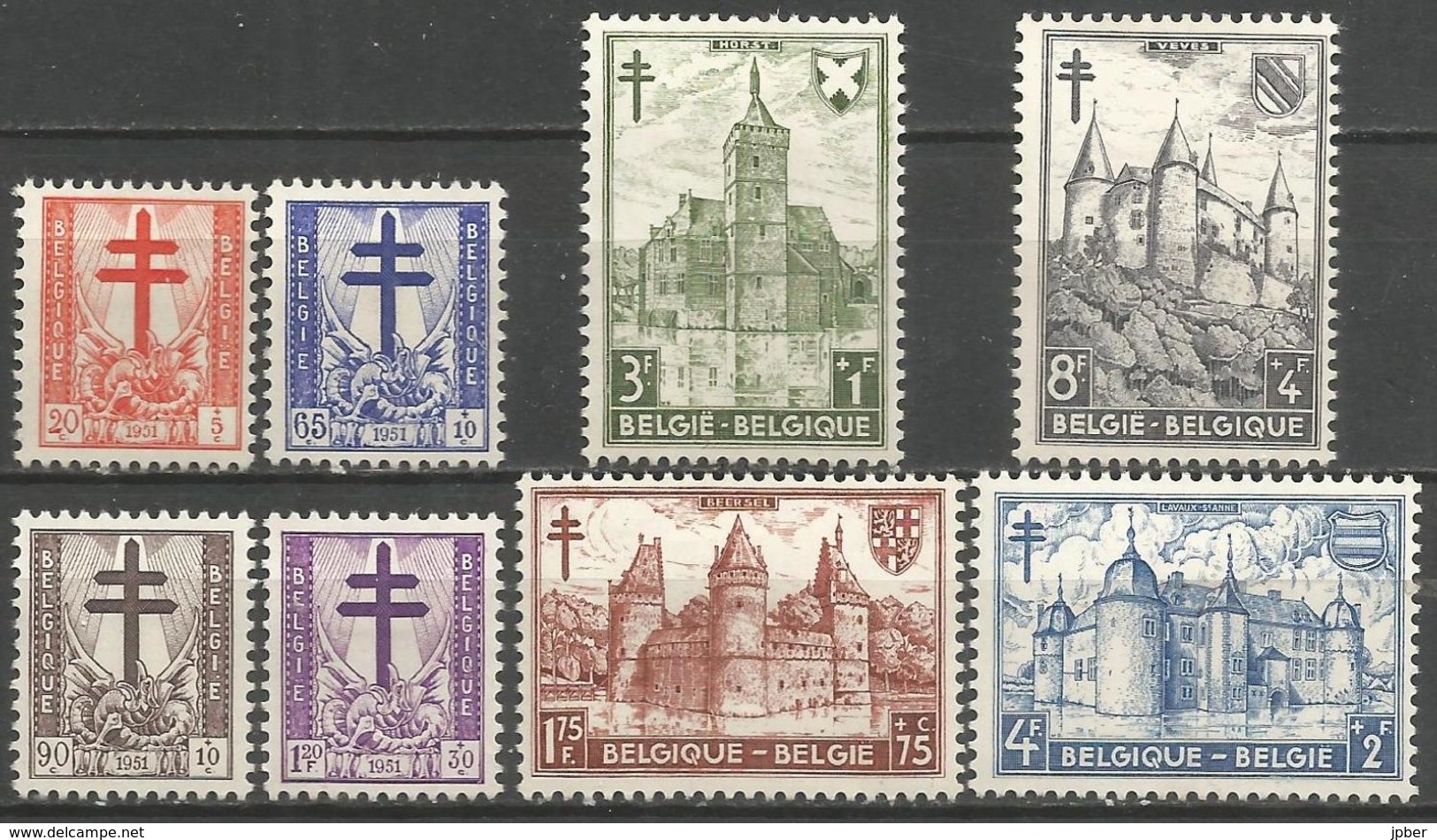 (E046) BELGIQUE - N°868à875* - Antituberculeux - Châteaux, Beersel, Horst, Lavaux, Veves + Croix De Lorraine & Dragon - Nuovi