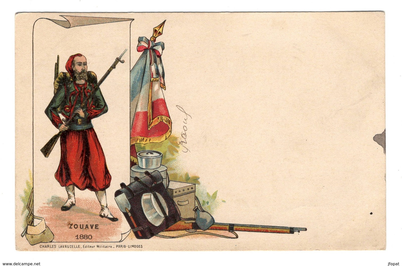 MILITARIA - Zouave 1880, Pionnière Aquarellée - Uniformi