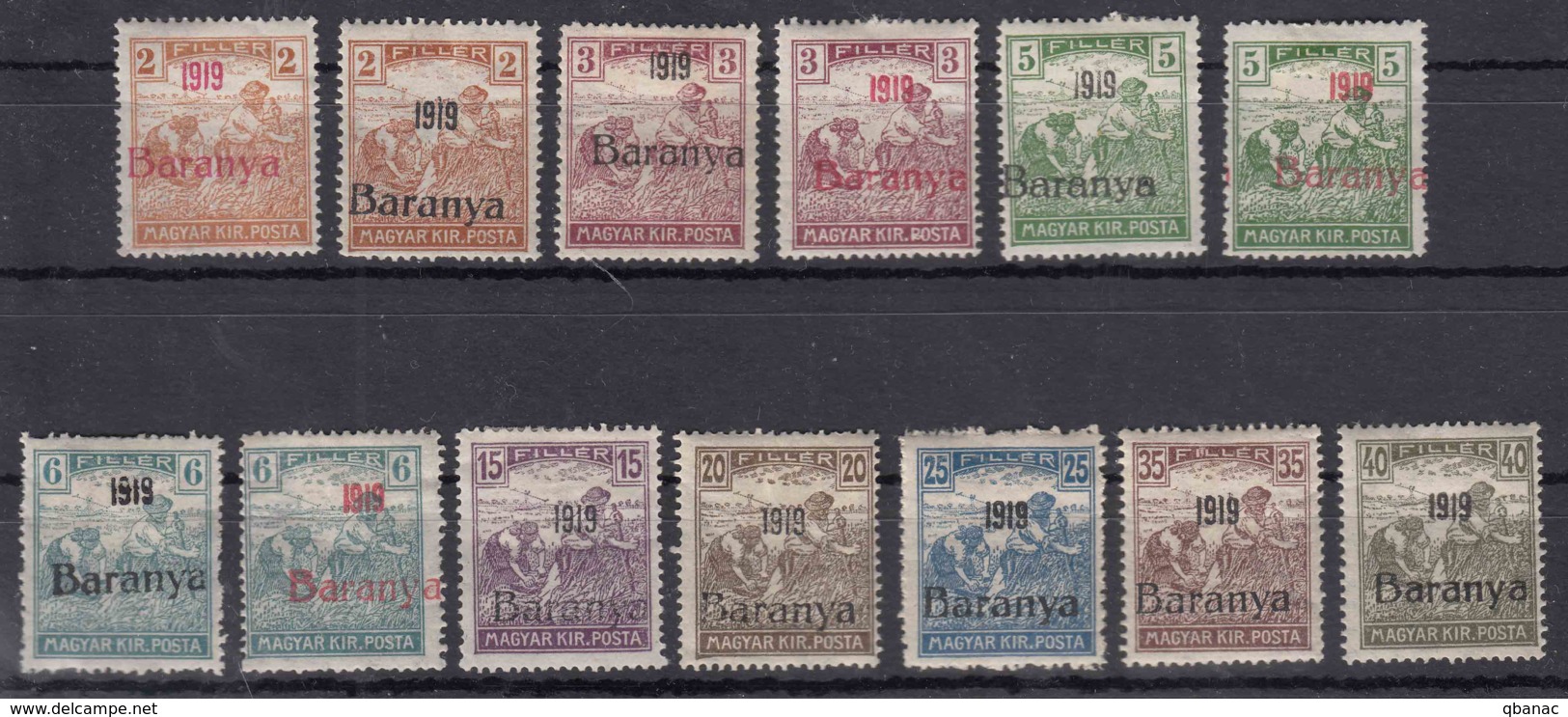 Hungary Baranya 1919 Mi#4-7 (red Overprint) And Mi#18-26 (black Overprint) Mint Hinged - Baranya