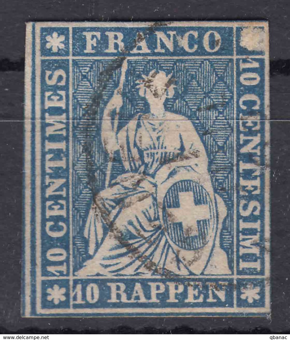 Switzerland 1854 10 Rp Dark Blue Mi#14 Used - Gebraucht