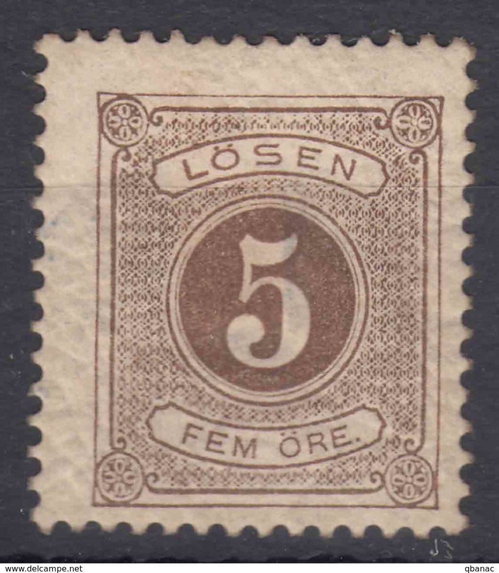 Sweden 1874 Postage Due Mi#3 B Perforation 13, Mint Hinged - Segnatasse