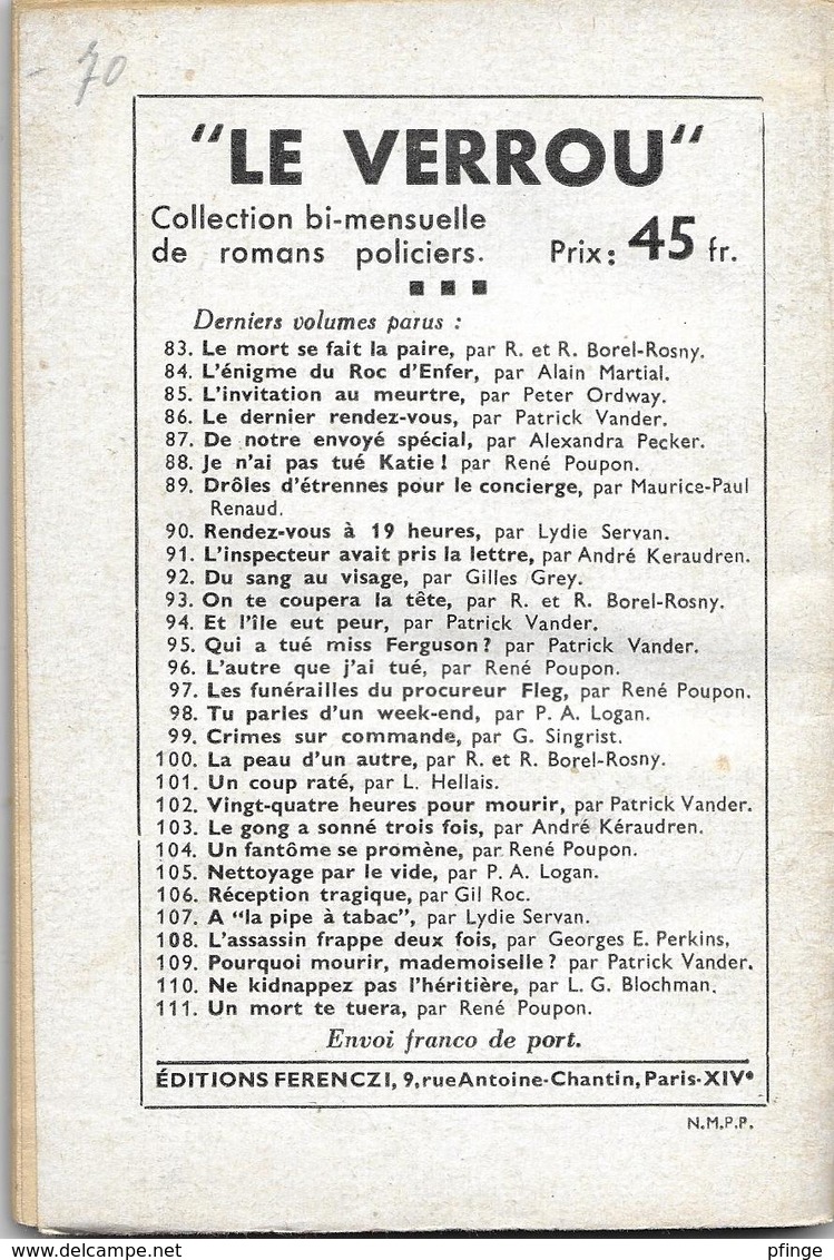 Crimes à Merci Par René Lathière - Le Verrou N°112 - Ferenczi