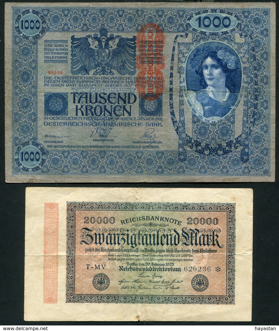 LOT DE 5 BILLETS D'ALLEMAGNE ET D'AUTRICHE - Vrac - Billets