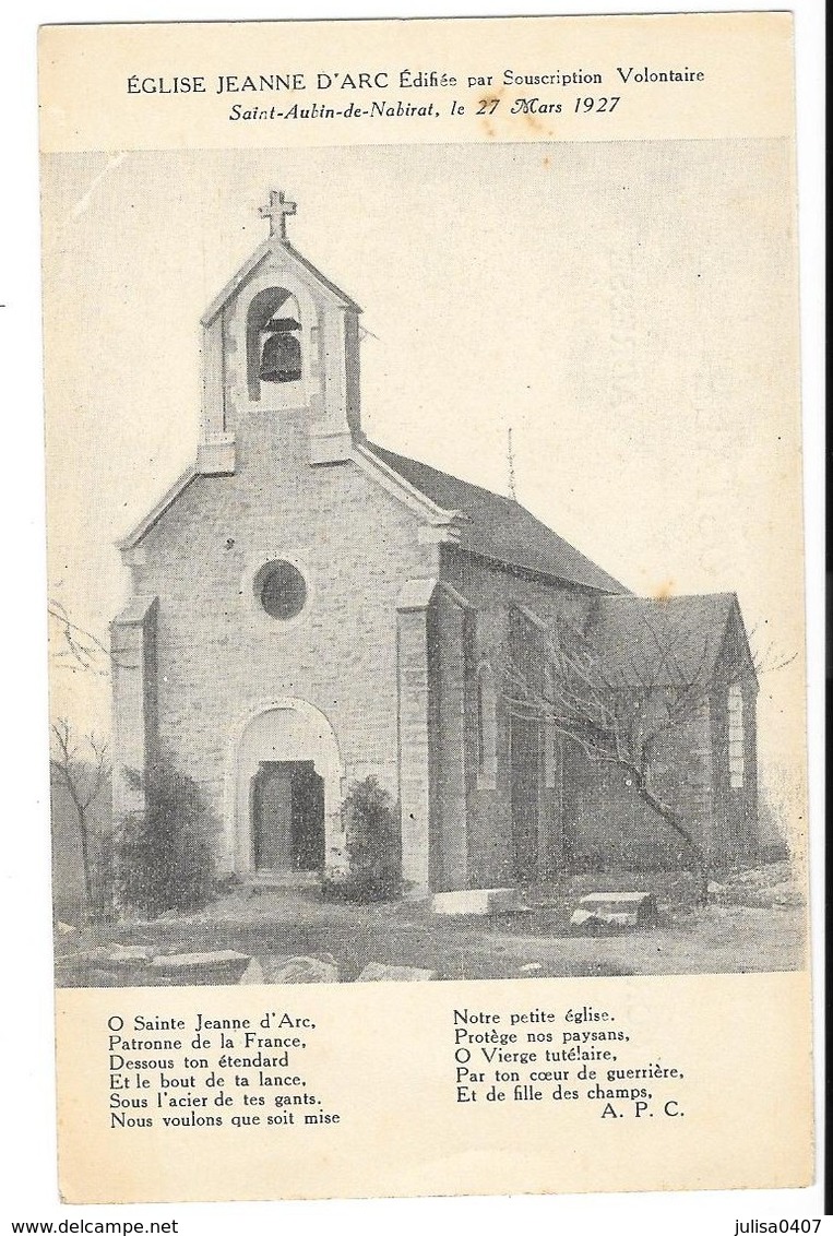 SAINT AUBIN DE NABIRAT (24) Eglise Jeanne D'Arc édifiée Par Souscription 1927 - Autres & Non Classés