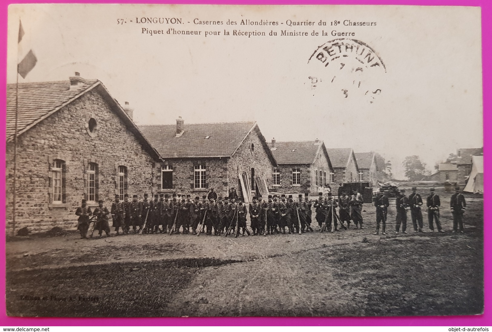 Cpa Longuyon Casernes Allondières Quartier 18e Chasseurs Piquet D'Honneur Visite Ministre Guerre Rare Proche Longwy 54 - Longuyon