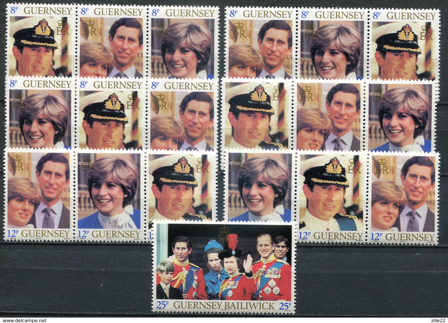 Guernsey Mi# 225-31 A ZD Serie Postfrisch MNH - Lady Diana Royal Wedding - Guernsey