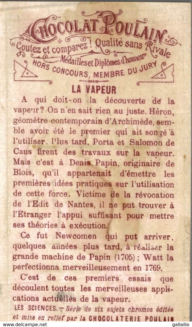 CHROMO CHOCOLAT POULAIN LA VAPEUR - Poulain