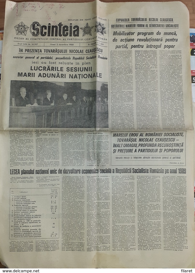 ROMANIA-SCANTEIA,ROMANIAN NEWSPAPER,2 DECEMBER 1988,,COMMUNIST PERIOD - Other & Unclassified