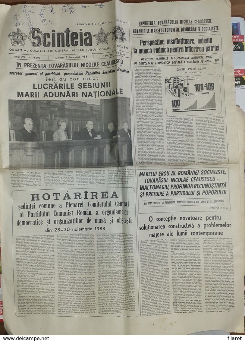 ROMANIA-SCANTEIA,ROMANIAN NEWSPAPER,3 DECEMBER 1988,,COMMUNIST PERIOD - Sonstige & Ohne Zuordnung