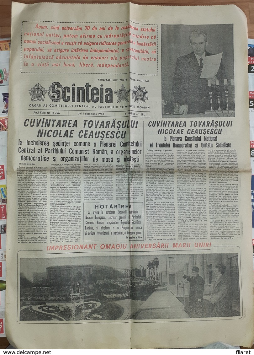 ROMANIA-SCANTEIA,ROMANIAN NEWSPAPER,1 DECEMBER 1988,,COMMUNIST PERIOD - Other & Unclassified