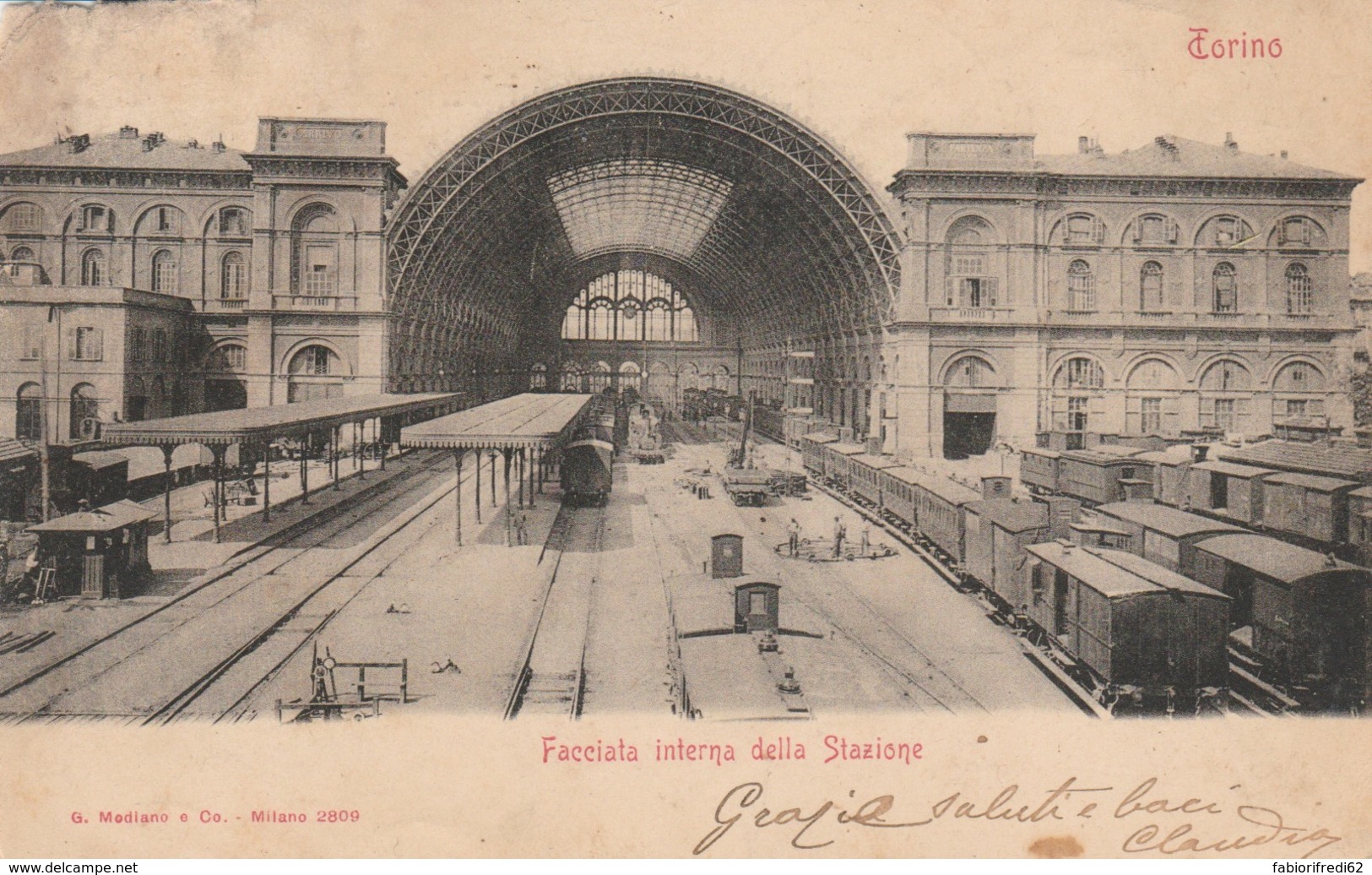 CARTOLINA VIAGGIATA PRIMI 900 TORINO STAZIONE Angolo Sciupato  (TY377 - Stazione Porta Nuova